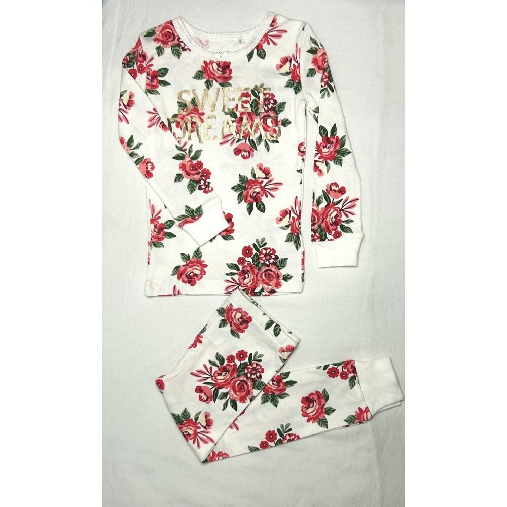 Rachel Zoe Pajama Set Girls 2T White Floral Rose Sweet Dreams Long Sleeve Cotton